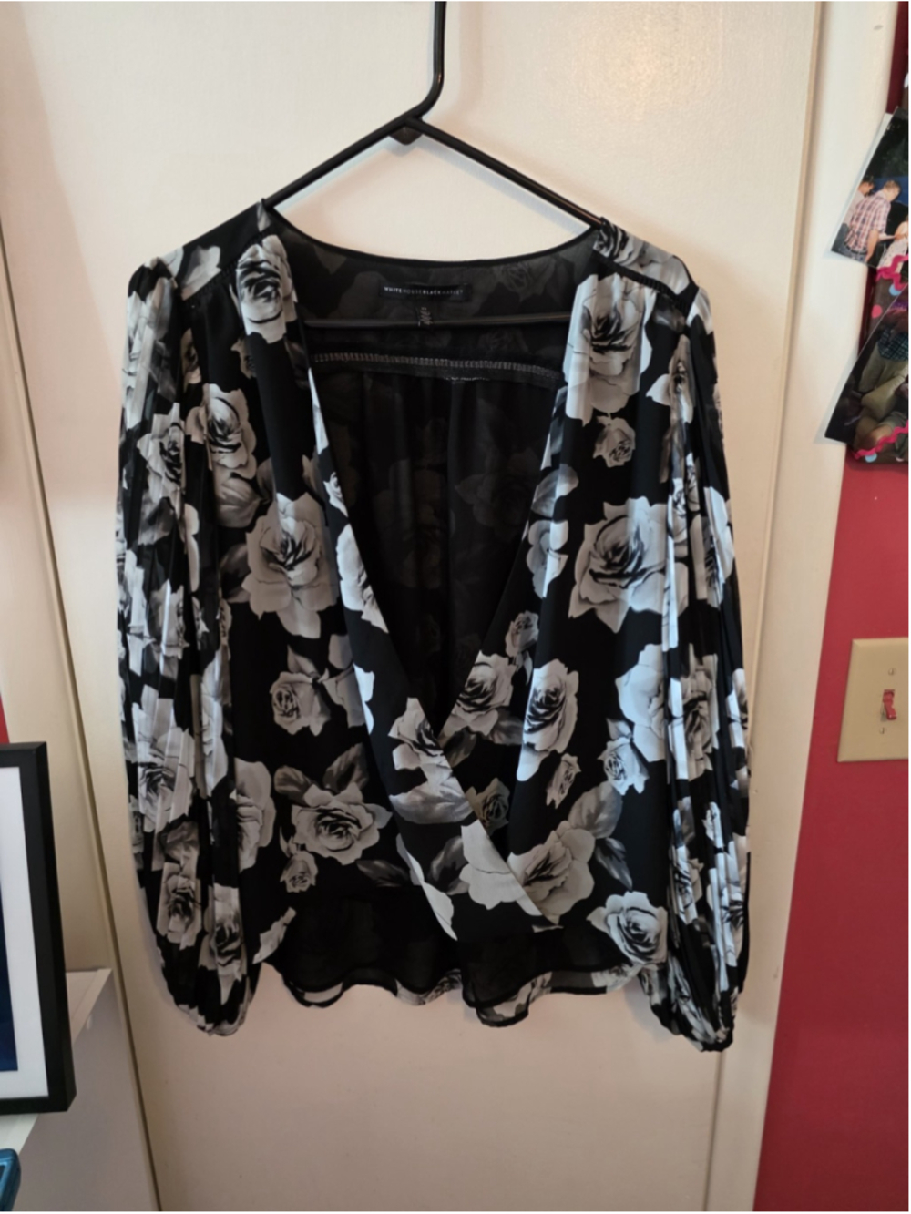 White House Black Market Size 12 Women's Printed Pleat-Sleeve Blouse